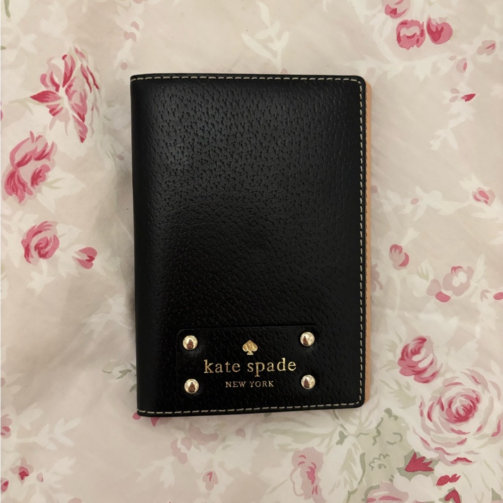 kate spade Black Leather Card & Key Holder with Gold Accents